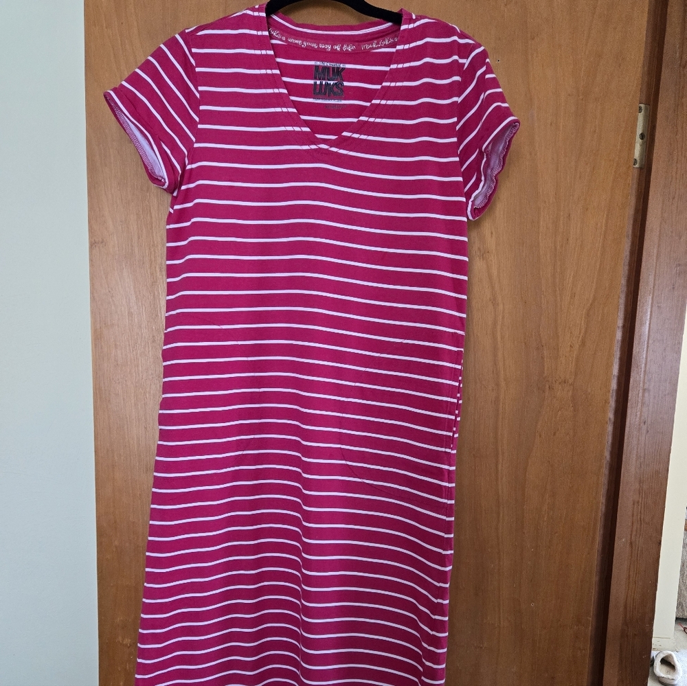 Muk Luks Pink and White Striped Top